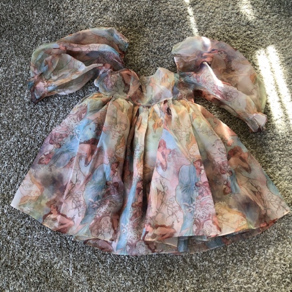 BEST Selkie The Mucha Puff Mini Dress Angel Print Party Cocktail Spring - Picture 6 of 13